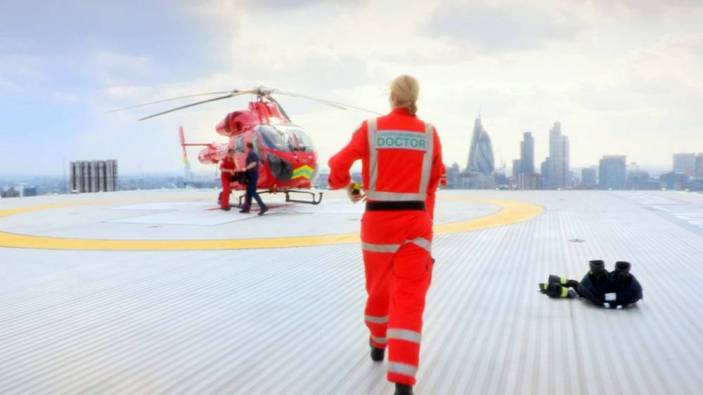 Programme Name: An Hour to Save Your Life - TX: 04/03/2014 - Episode: n/a (No. 1) - Picture Shows: Preparing to attend an emergency call with London's Air Ambulance Dr MJ Slabbert - (C) Boundless - Photographer: Grab